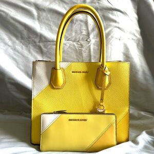 Michael Kors Mercer Medium Tri-Color Pebbled Leather Accordion Tote Bag
